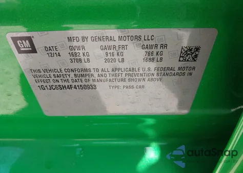 2015 Chevrolet Sonic Lt Auto z USA, uszkodzony, nr VIN 1G1JC6SH4F4150933